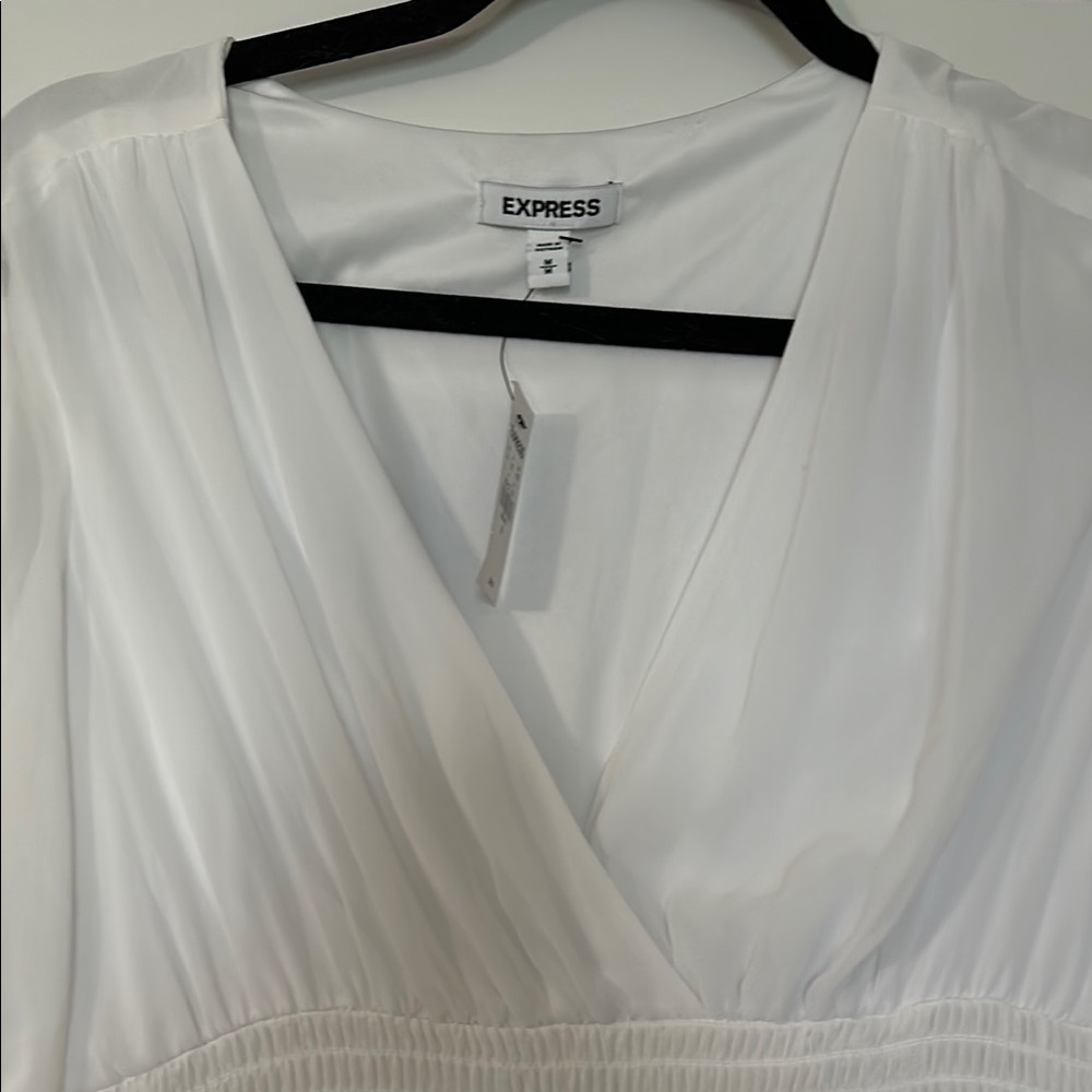 Express White Ruched Ruffled High Low Sundress - Picture 2 of 2